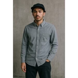 Outerknown 100% Cotton Button-Down Shirt – Small Heather Gray/Blue Herringbone